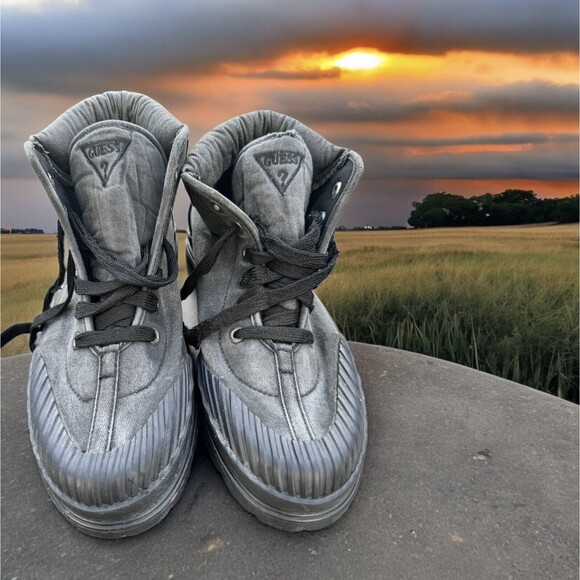 Vintage VTG 90’s Black Faded Denim Guess Boots Shoes Women’s Size 8 - Picture 3 of 9